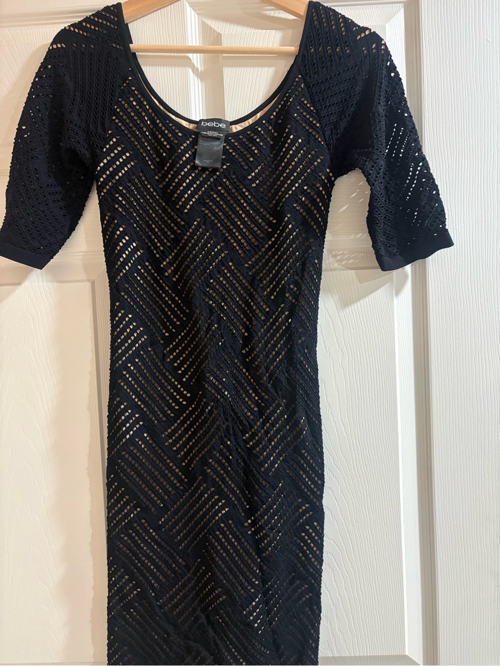 bebe Black Crochet Midi Dress with Scoop Neck